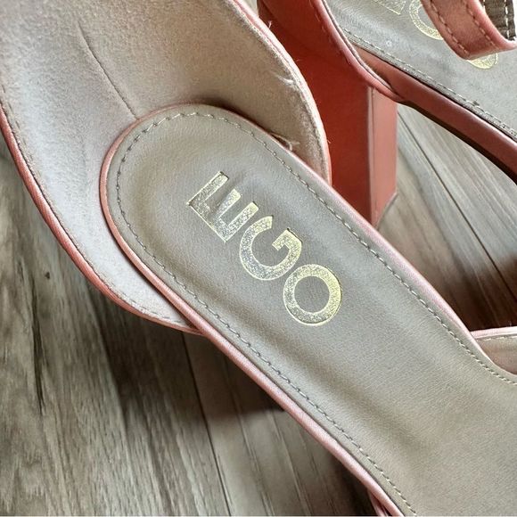 EGO | Happer Close Toe Statement Platform Block Heel Nude Peach Satin | … - Picture 9 of 11